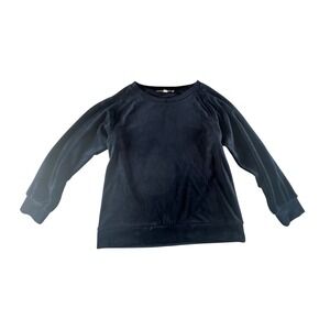 LOFT Petite Velour Crewneck Sweatshirt Navy Blue S Cozy Pullover